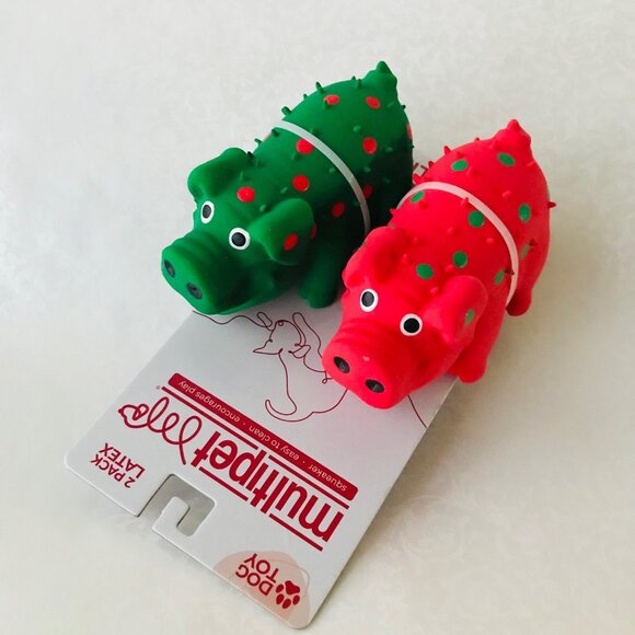 Multipet Mini Pig Latex  Squeak Dog Toy  With Squeaker Green /Red - Picture 1 of 4